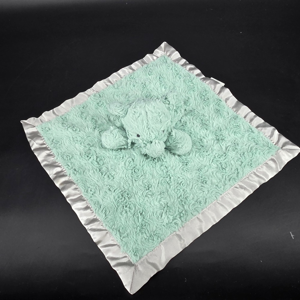 Cloud Island Mint Green Elephant Security Blanket Lovey Satin Trim Faux Fur